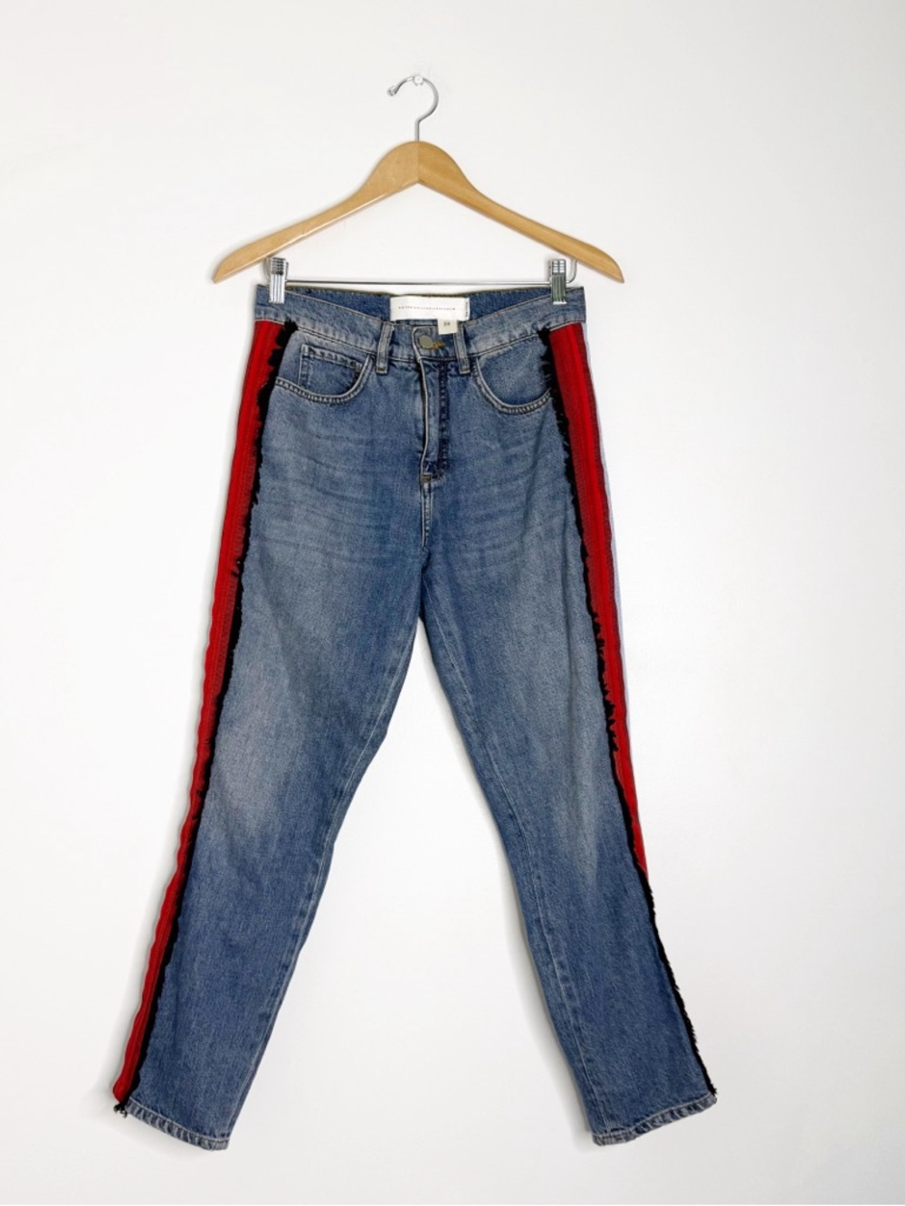 Victoria Victoria Beckham Stripe Fringe Crop Jeans Size 25 - Picture 7 of 10